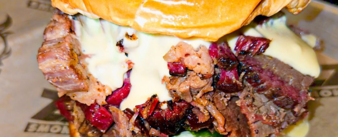 Smoked BBQ burger for takeout for remote employees