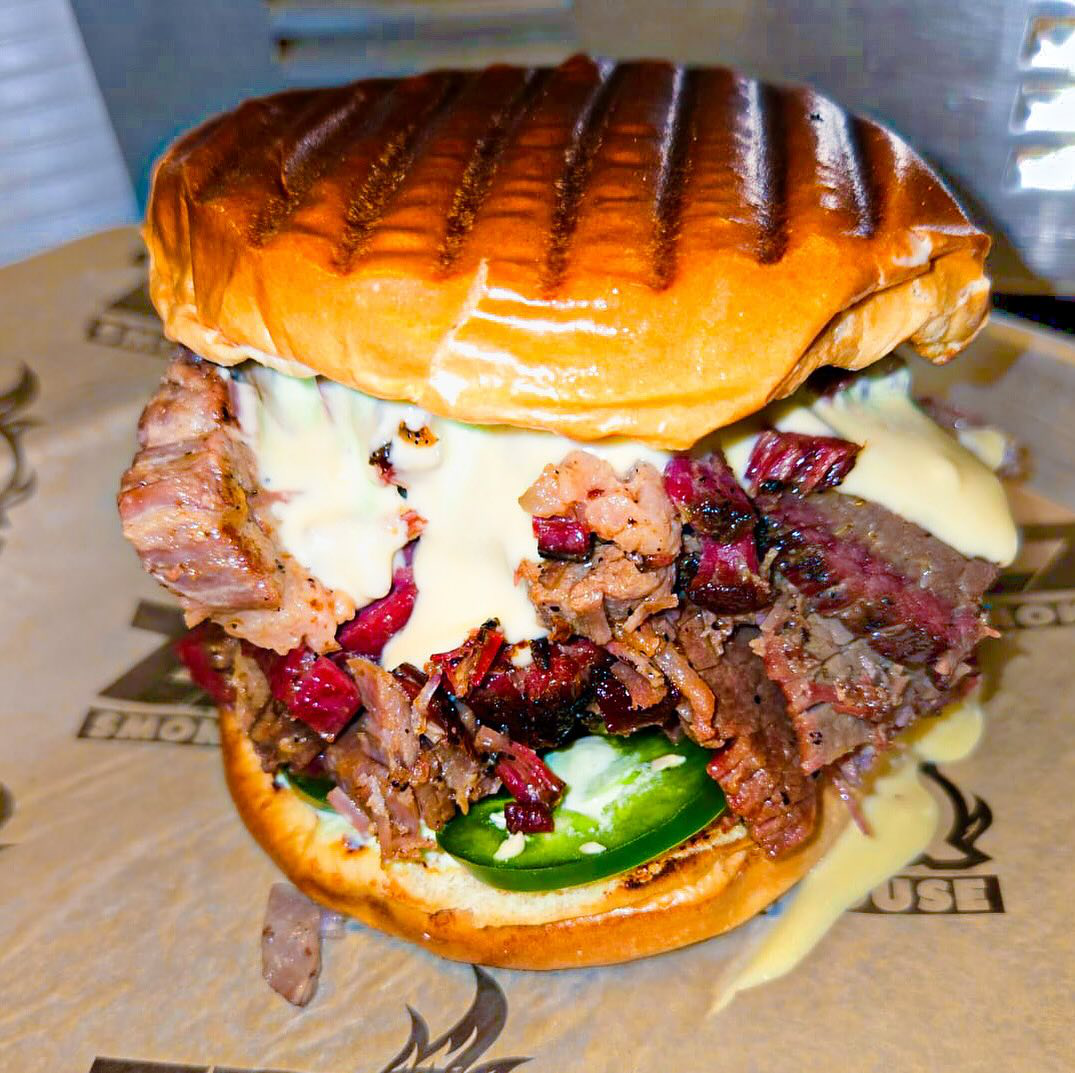 Smoked BBQ burger for takeout for remote employees