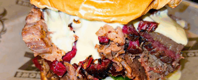 Smoked BBQ burger for takeout for remote employees