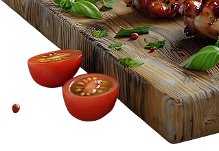 potrait-chicken-wings-herbs-garlic-cleaver-wooden-board-accompanied-by-small-red-tomato-green-leaf-placed-transparent-background-png 2