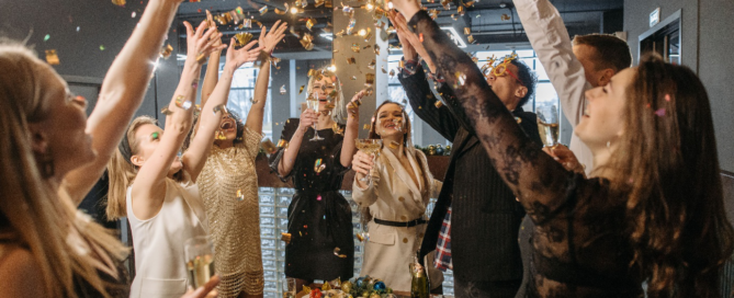 A group of colleagues having an office party